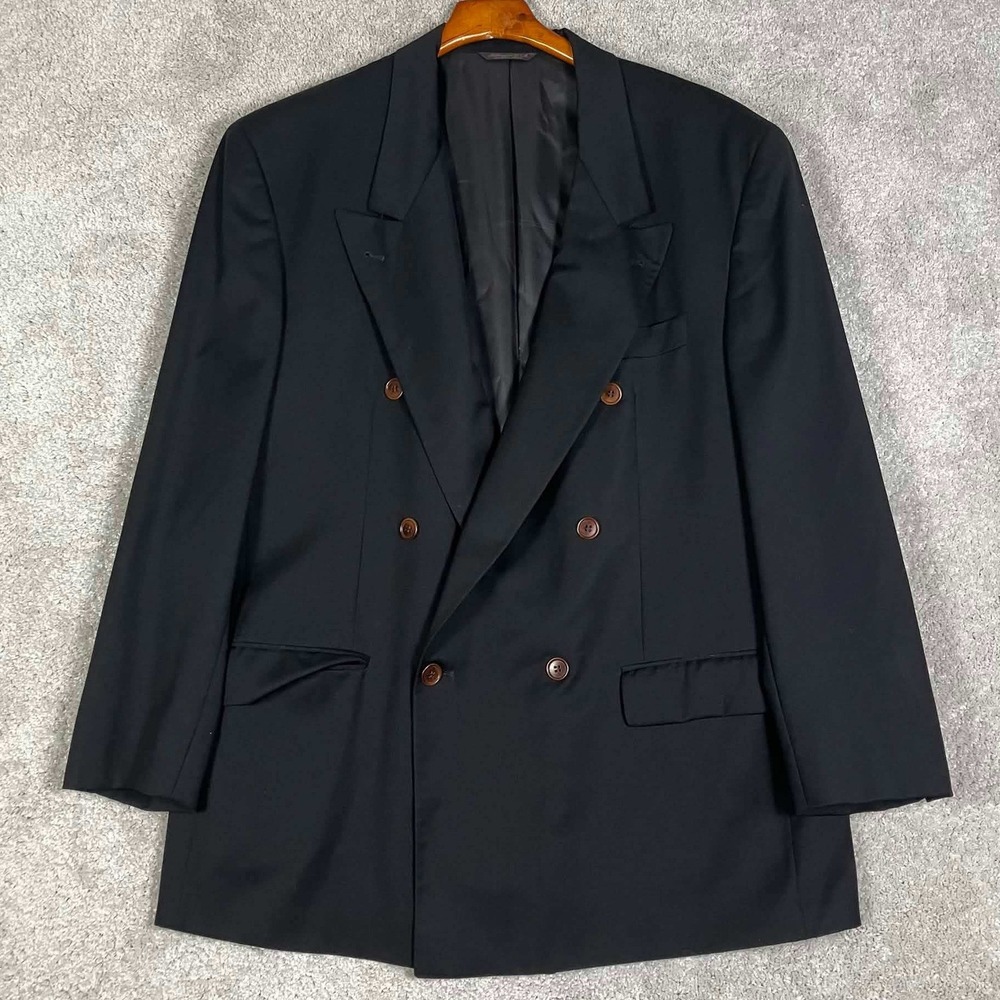 Loro Piana Blazer Men 44R Black Double Breasted Super 100s Wool Tailored USA
